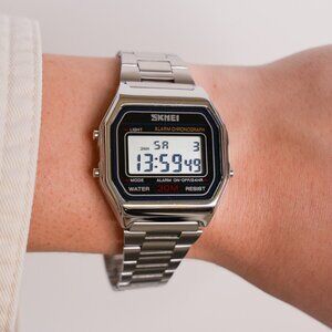 Silver Digital Retro Watch